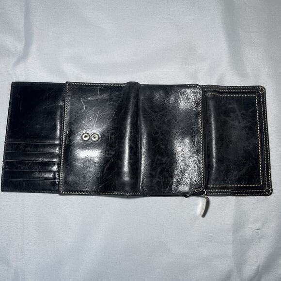 Women’s Fossil Four Fold Wallet Leather Black Snap Closure Zipper Broken In - Picture 4 of 11